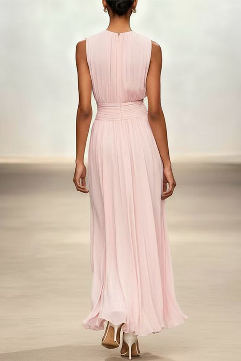 Women's Fall Wedding Guest Dress Sleeveless Ruched Chiffon Maxi