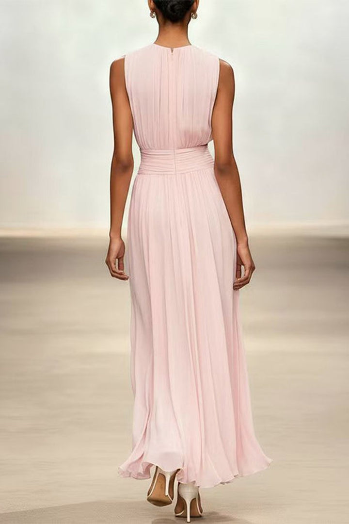 Women's Fall Wedding Guest Dress Sleeveless Ruched Chiffon Maxi