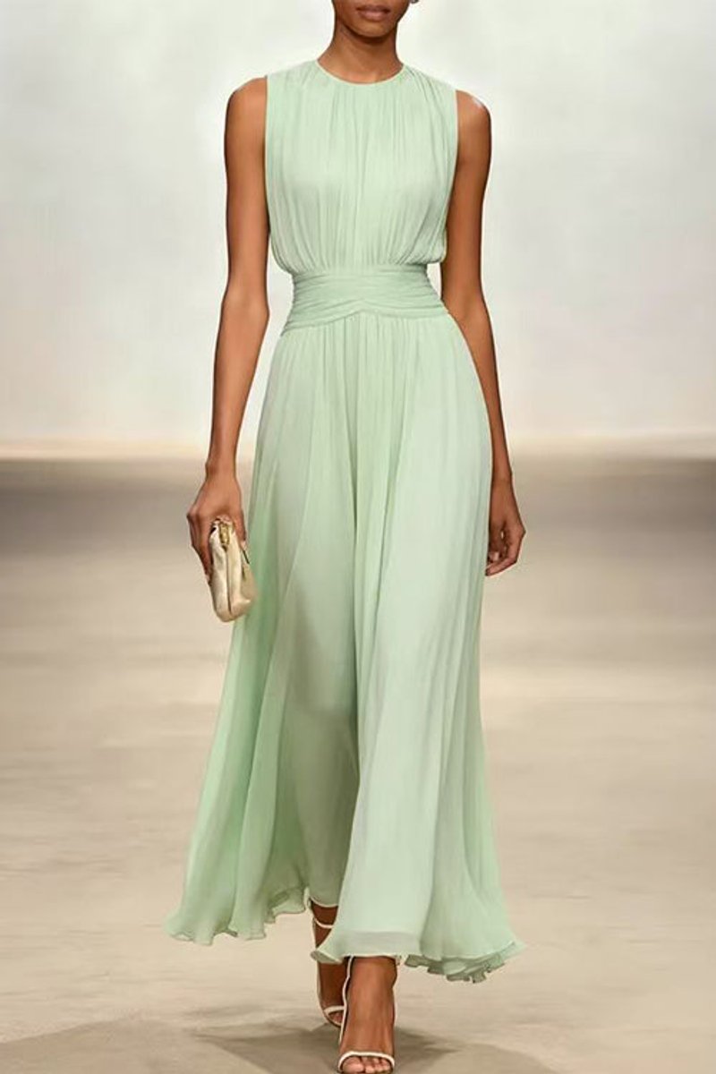 Women's Fall Wedding Guest Dress Sleeveless Ruched Chiffon Maxi