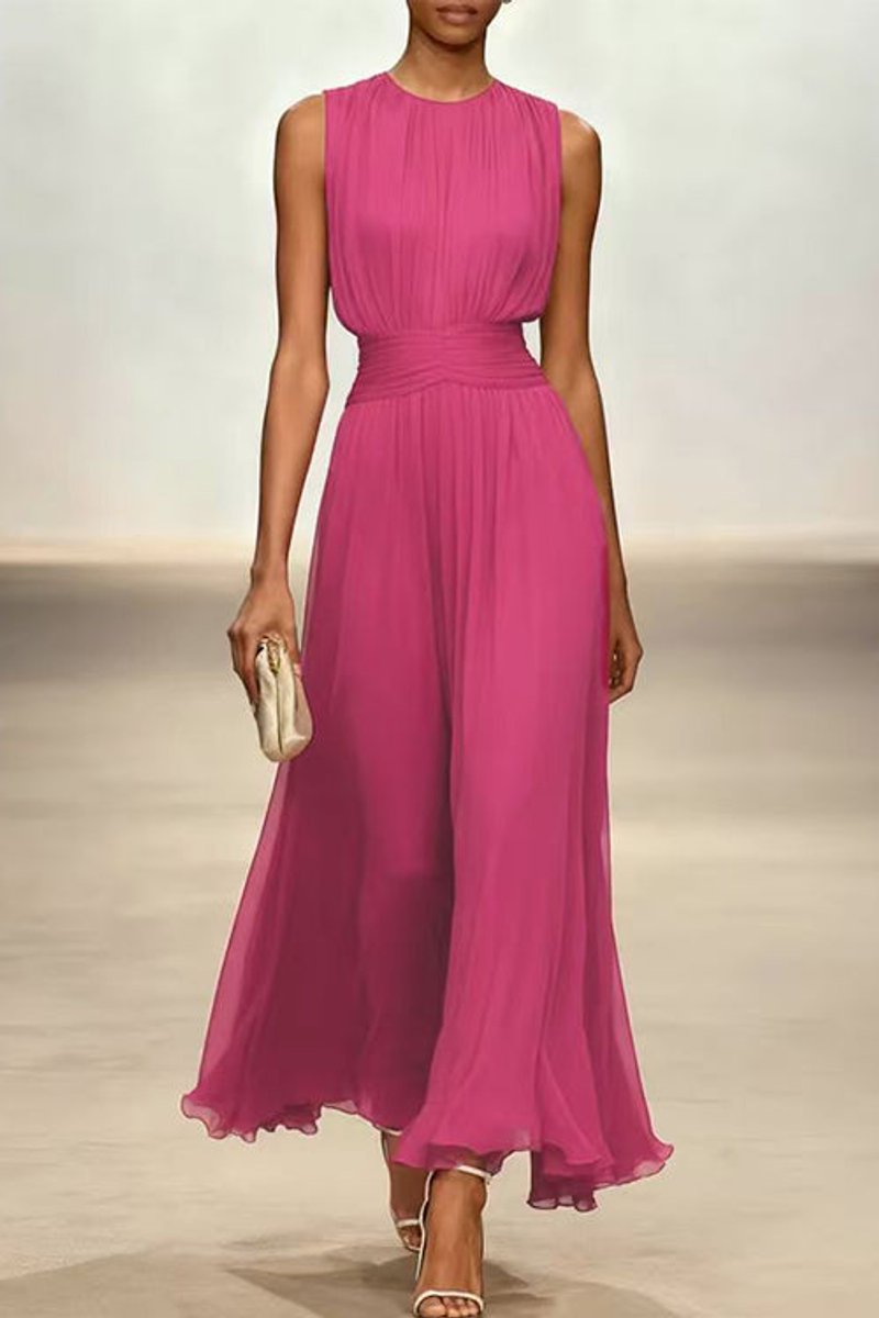 Women's Fall Wedding Guest Dress Sleeveless Ruched Chiffon Maxi