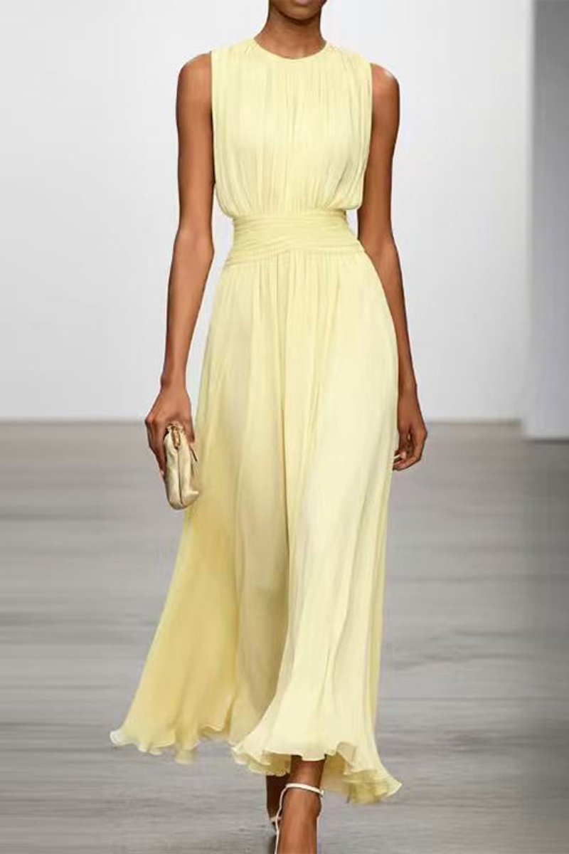 Women's Fall Wedding Guest Dress Sleeveless Ruched Chiffon Maxi