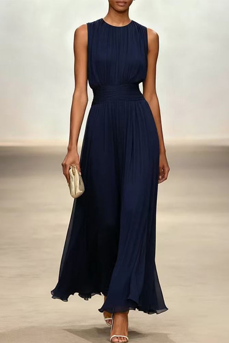 Women's Fall Wedding Guest Dress Sleeveless Ruched Chiffon Maxi