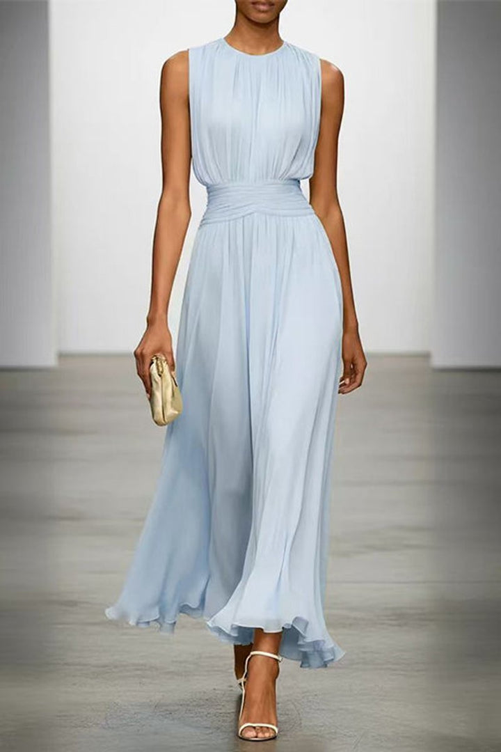 Women's Fall Wedding Guest Dress Sleeveless Ruched Chiffon Maxi