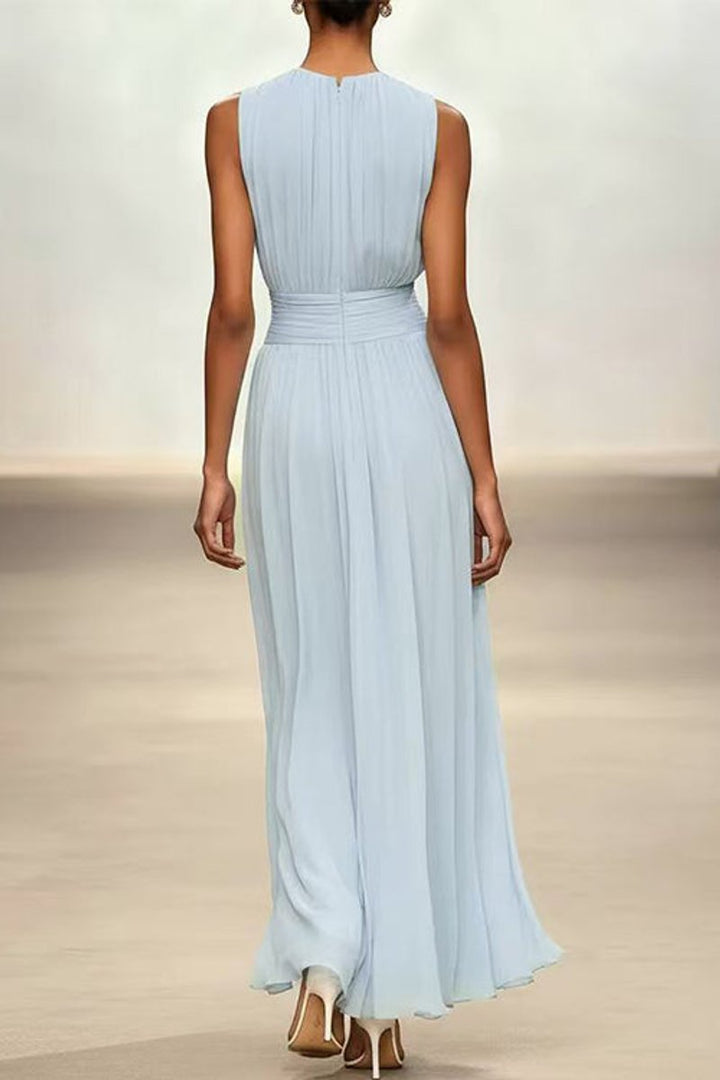 Women's Fall Wedding Guest Dress Sleeveless Ruched Chiffon Maxi
