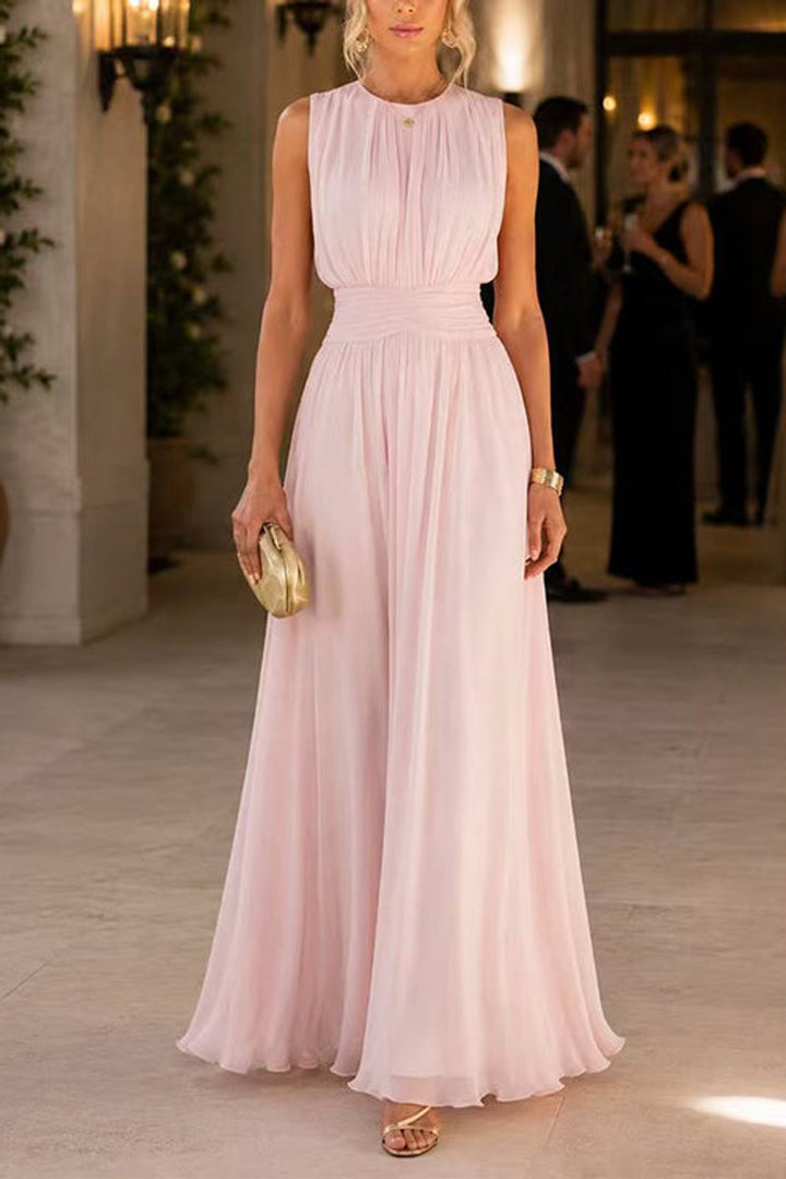 Women's Fall Wedding Guest Dress Sleeveless Ruched Chiffon Maxi