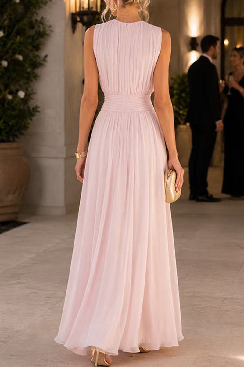 Women's Fall Wedding Guest Dress Sleeveless Ruched Chiffon Maxi