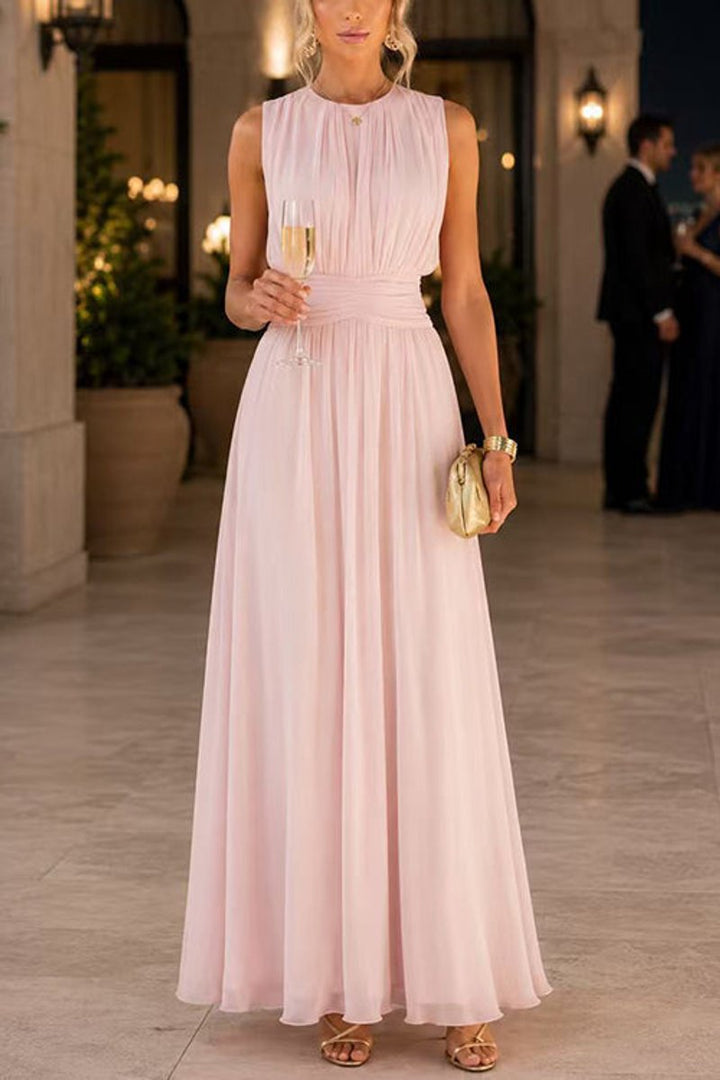 Women's Fall Wedding Guest Dress Sleeveless Ruched Chiffon Maxi