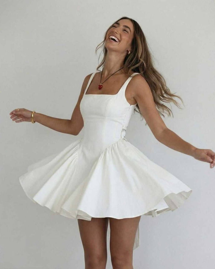 Women's Fall Wedding Guest Dress Square-Neck A-Line Mini