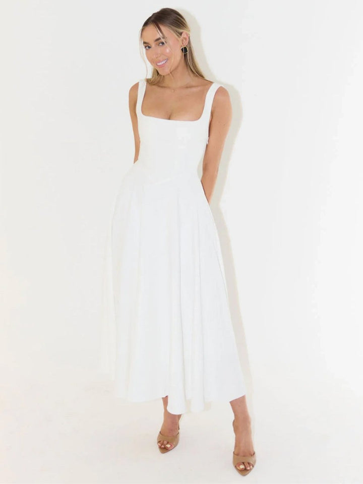 Women's Fall Wedding Guest Dress Square-Neck Fit-and-Flare Midi