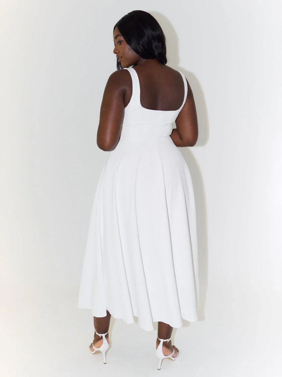 Women's Fall Wedding Guest Dress Square-Neck Fit-and-Flare Midi