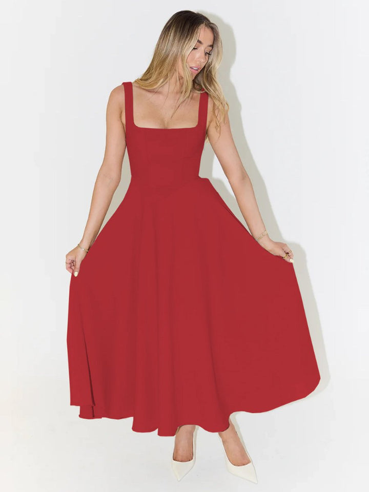 Women's Fall Wedding Guest Dress Square-Neck Fit-and-Flare Midi