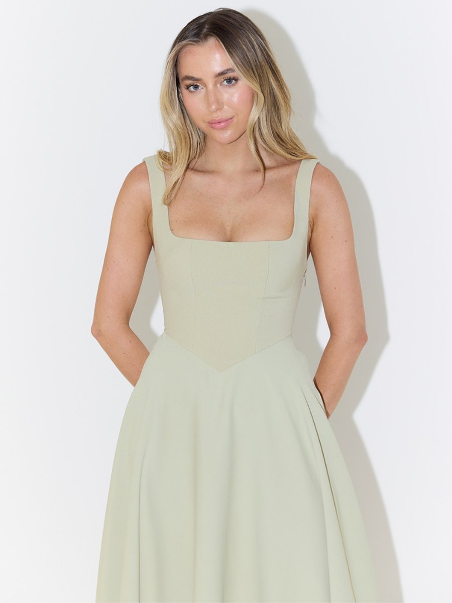 Women's Fall Wedding Guest Dress Square-Neck Fit-and-Flare Midi