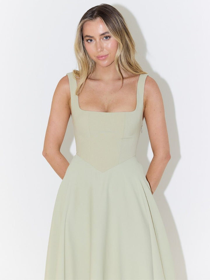 Women's Fall Wedding Guest Dress Square-Neck Fit-and-Flare Midi