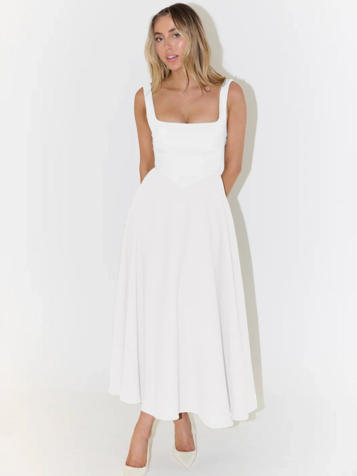 Women's Fall Wedding Guest Dress Square-Neck Fit-and-Flare Midi