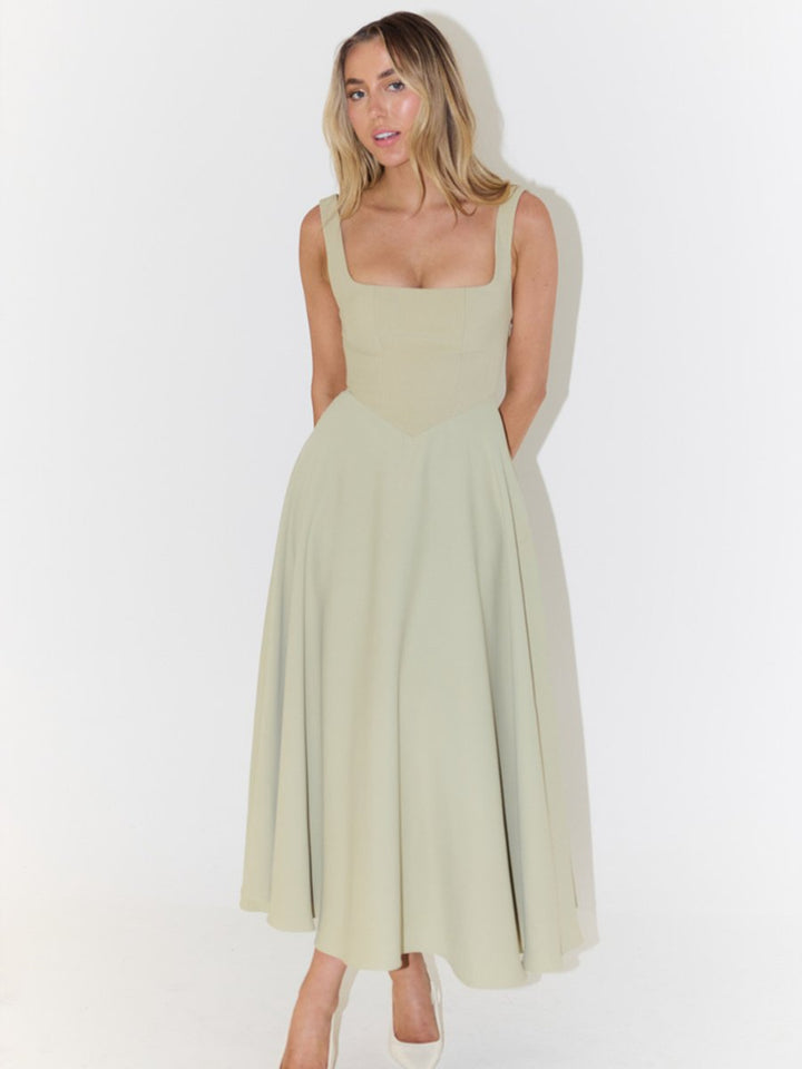 Women's Fall Wedding Guest Dress Square-Neck Fit-and-Flare Midi