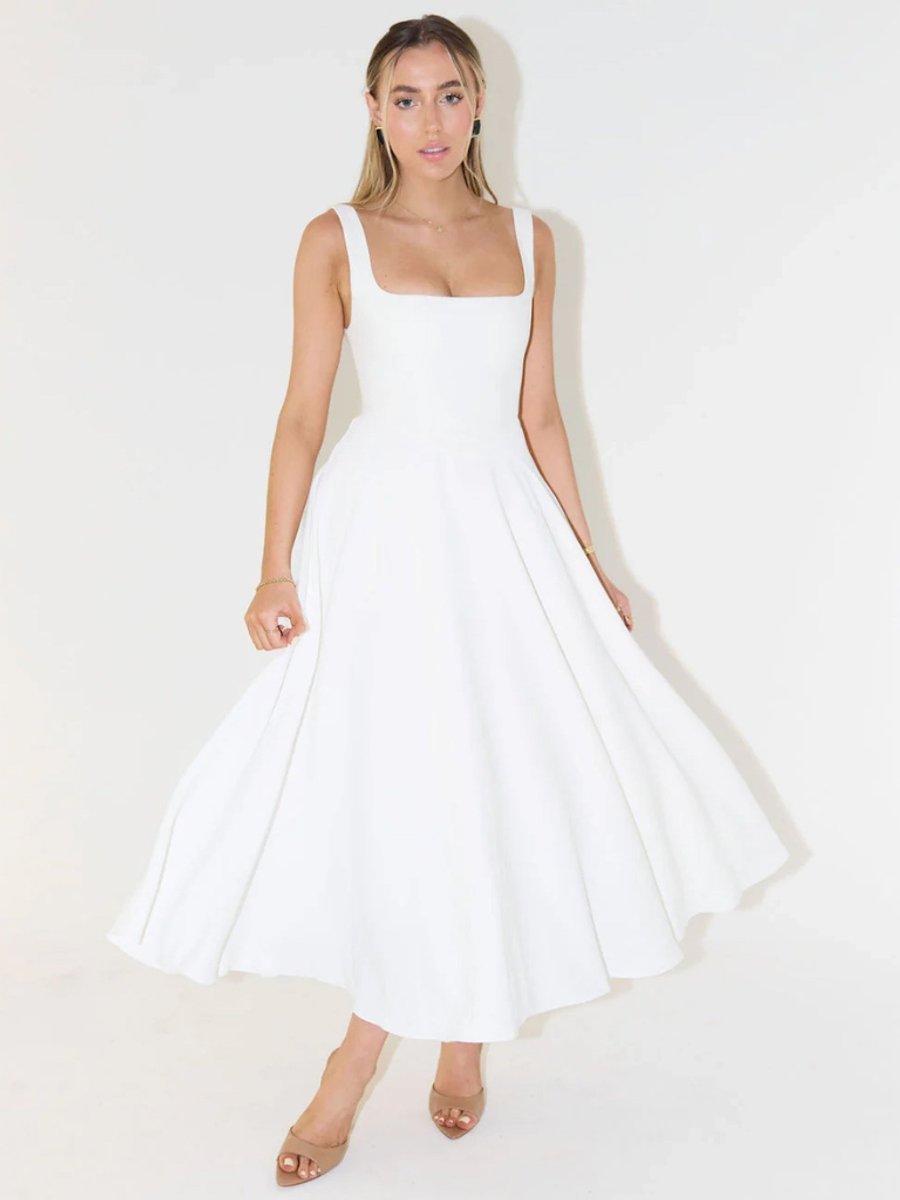 Women's Fall Wedding Guest Dress Square-Neck Fit-and-Flare Midi