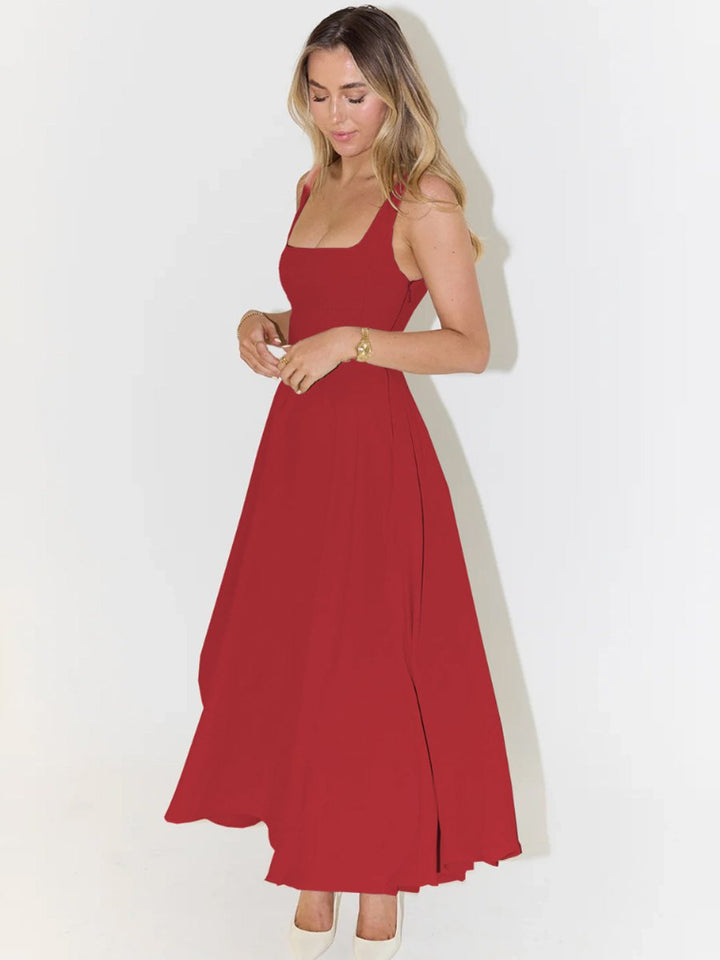 Women's Fall Wedding Guest Dress Square-Neck Fit-and-Flare Midi