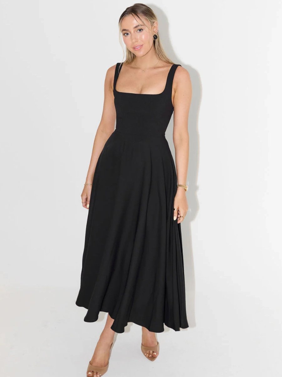 Women's Fall Wedding Guest Dress Square-Neck Fit-and-Flare Midi