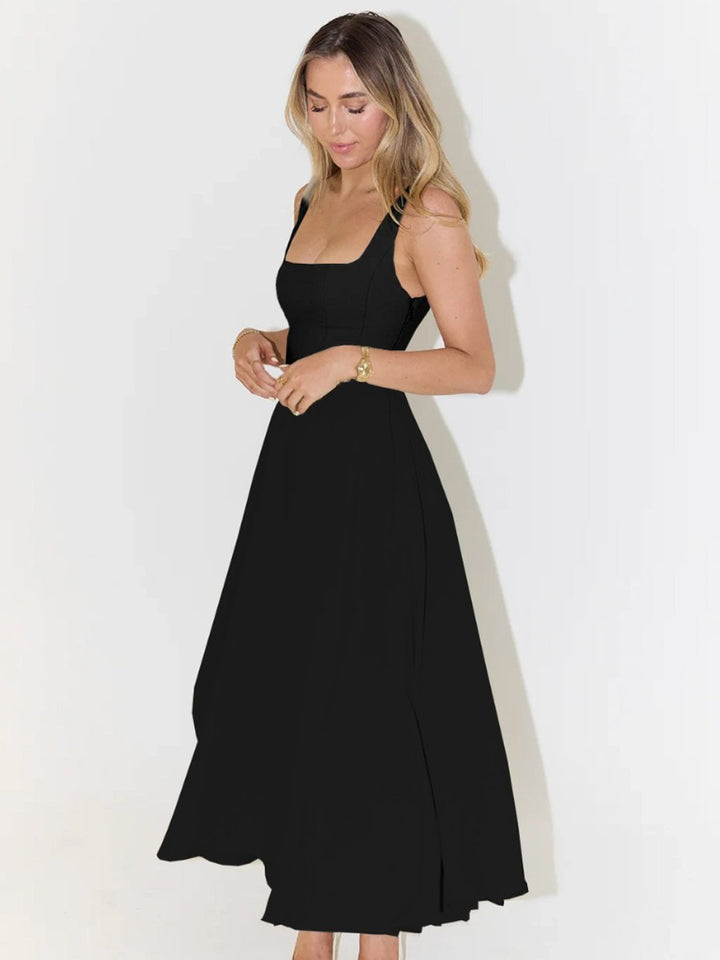 Women's Fall Wedding Guest Dress Square-Neck Fit-and-Flare Midi