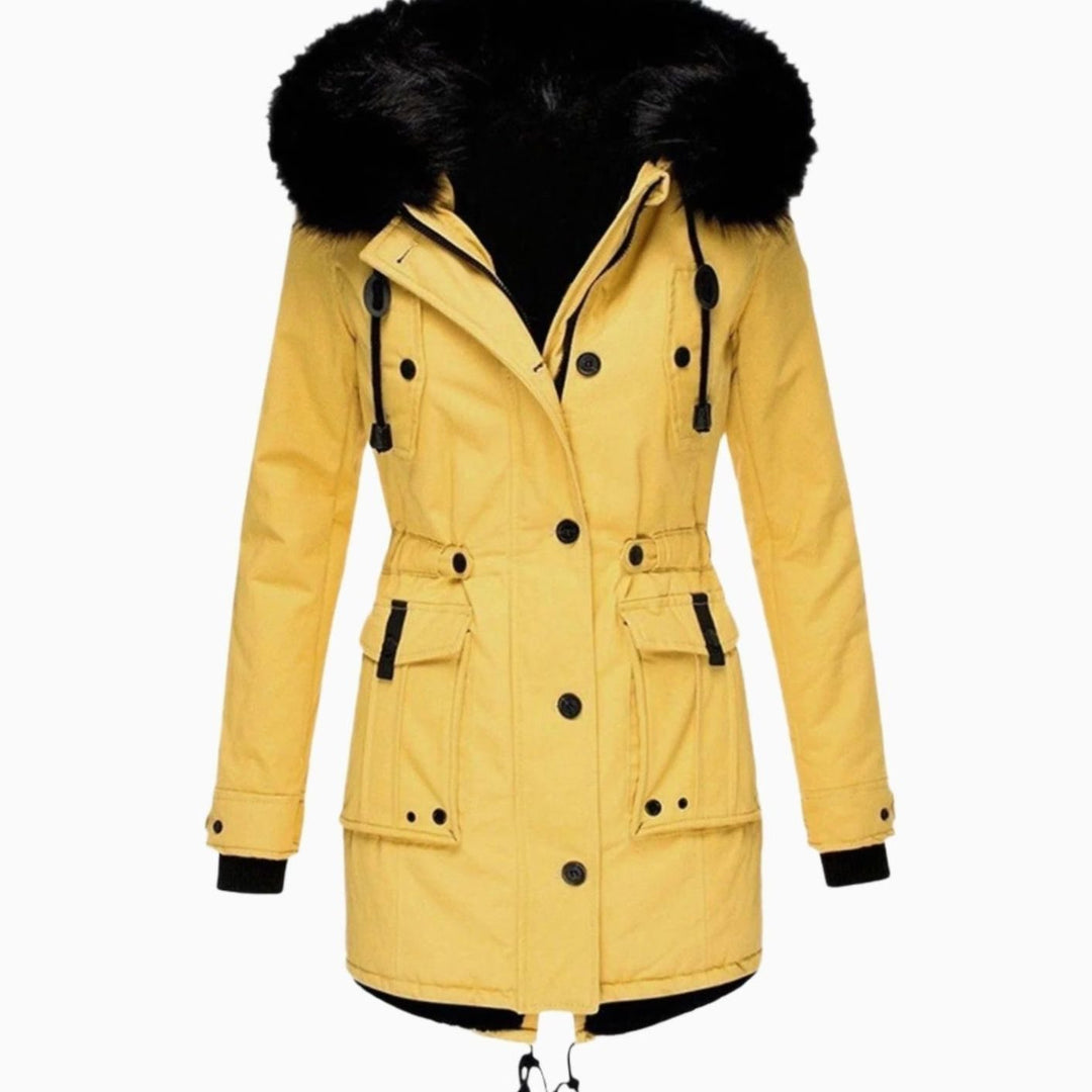 Women's Faux Fur Hooded Insulated Winter Parka Coat - Yellow