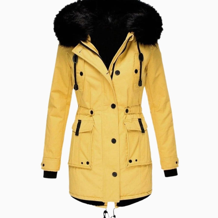 Women's Faux Fur Hooded Insulated Winter Parka Coat - Yellow