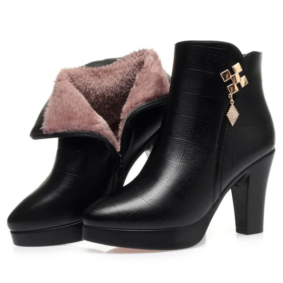Women's Faux Leather Block-Heel Fleece-Lined Ankle Boots