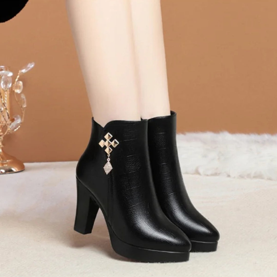 Women's Faux Leather Block-Heel Fleece-Lined Ankle Boots