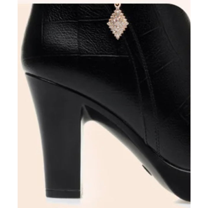 Women's Faux Leather Block-Heel Fleece-Lined Ankle Boots