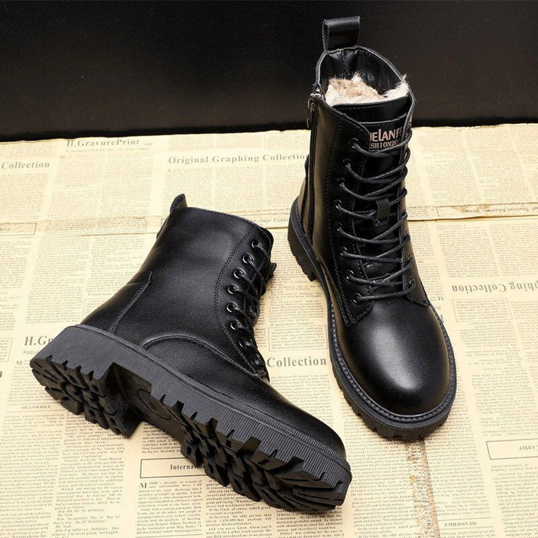 Women's Faux Leather Fleece-Lined Lace-Up Combat Ankle Boots