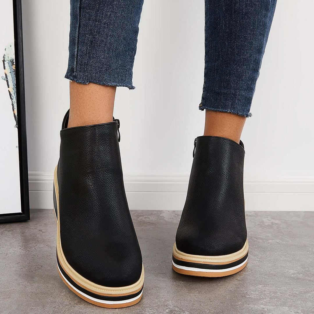 Women's Faux Leather Platform Zipper Ankle Boots
