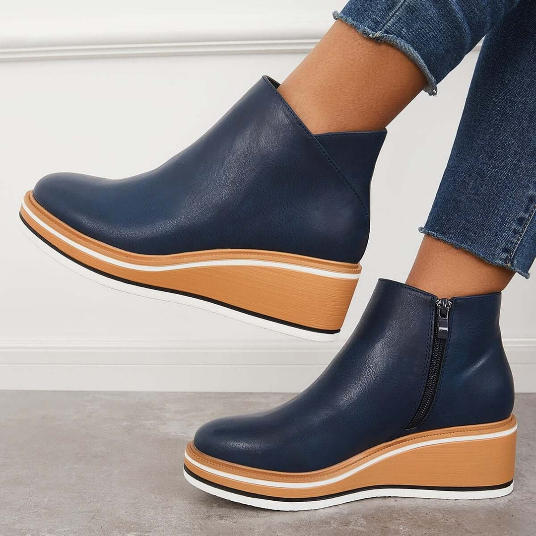 Women's Faux Leather Platform Zipper Ankle Boots