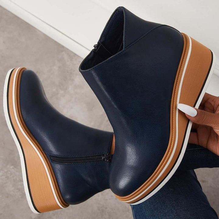 Women's Faux Leather Platform Zipper Ankle Boots