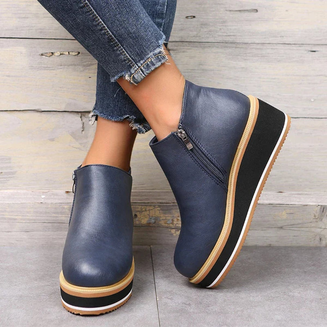 Women's Faux Leather Platform Zipper Ankle Boots