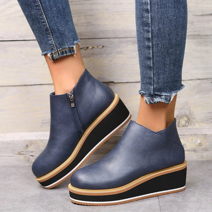 Women's Faux Leather Platform Zipper Ankle Boots