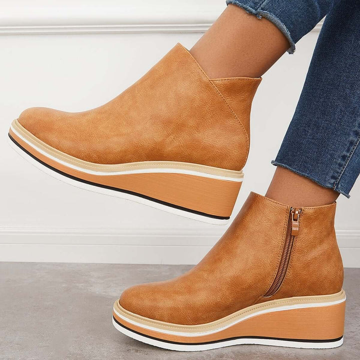 Women's Faux Leather Platform Zipper Ankle Boots