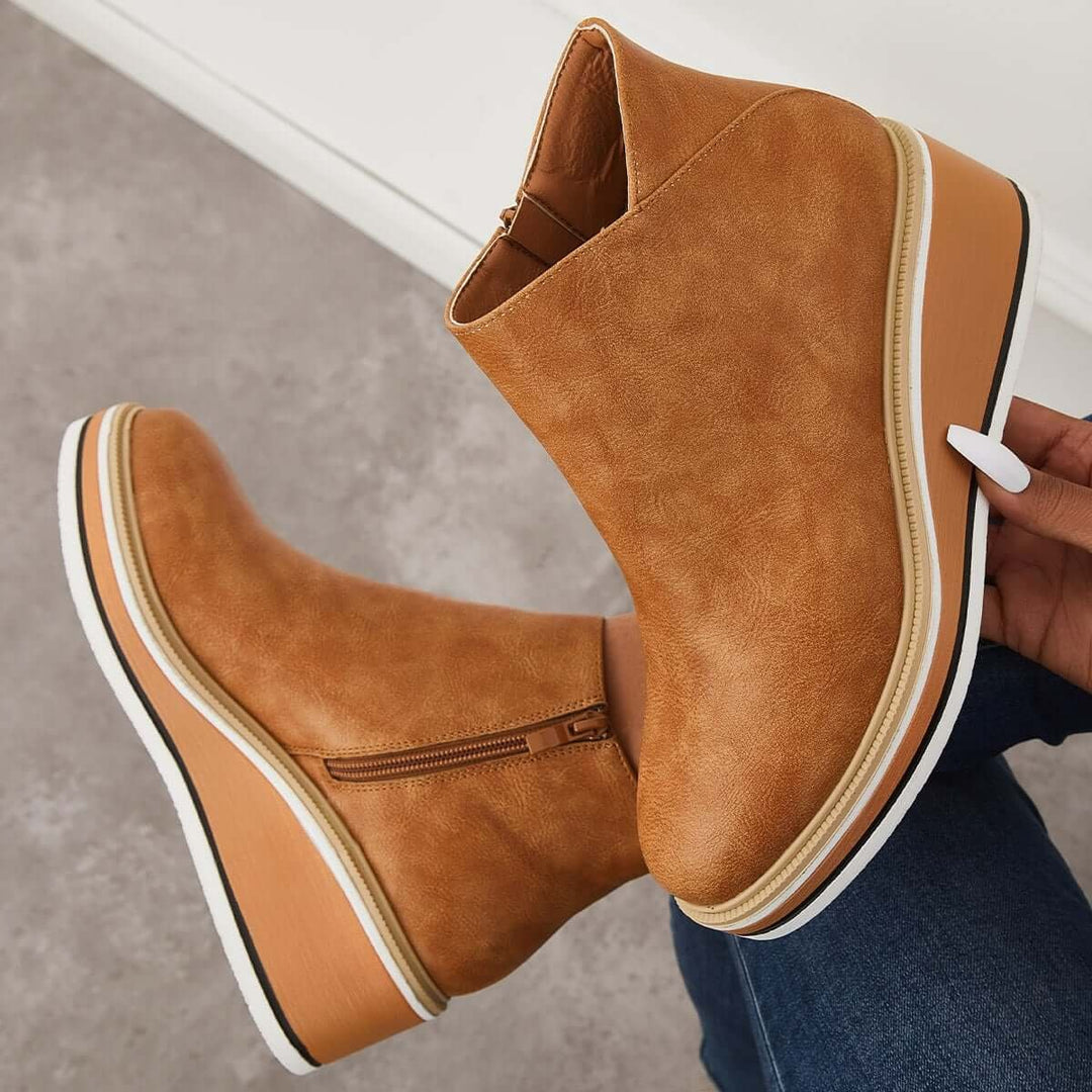 Women's Faux Leather Platform Zipper Ankle Boots