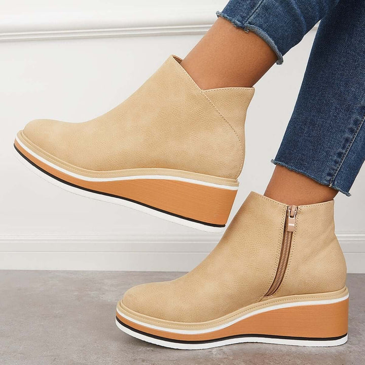 Women's Faux Leather Platform Zipper Ankle Boots
