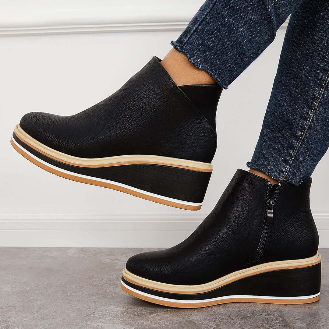 Women's Faux Leather Platform Zipper Ankle Boots