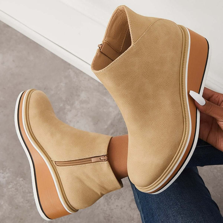 Women's Faux Leather Platform Zipper Ankle Boots