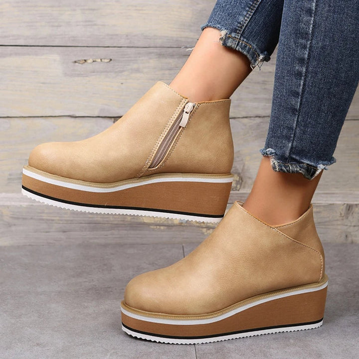Women's Faux Leather Platform Zipper Ankle Boots