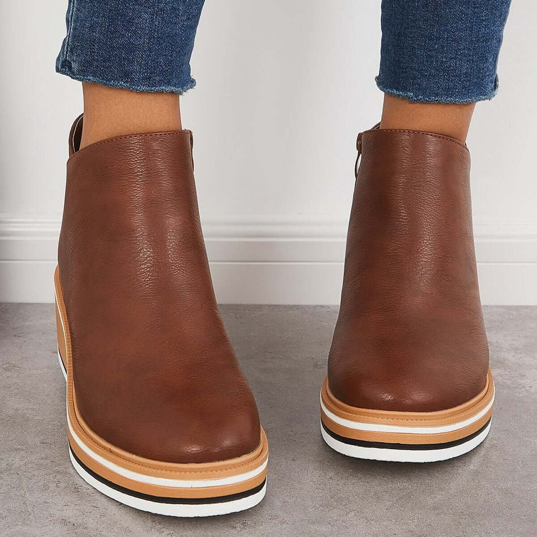 Women's Faux Leather Platform Zipper Ankle Boots