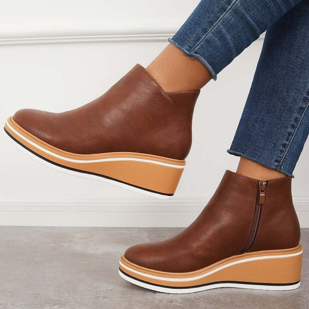 Women's Faux Leather Platform Zipper Ankle Boots