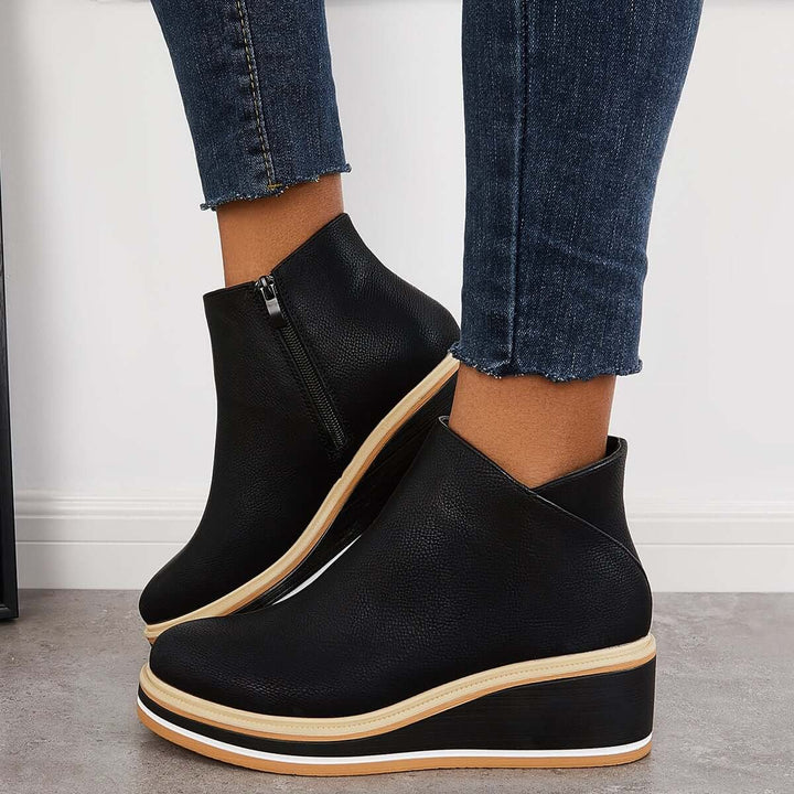 Women's Faux Leather Platform Zipper Ankle Boots