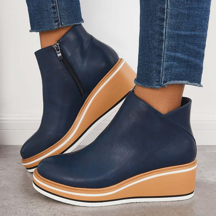 Women's Faux Leather Platform Zipper Ankle Boots