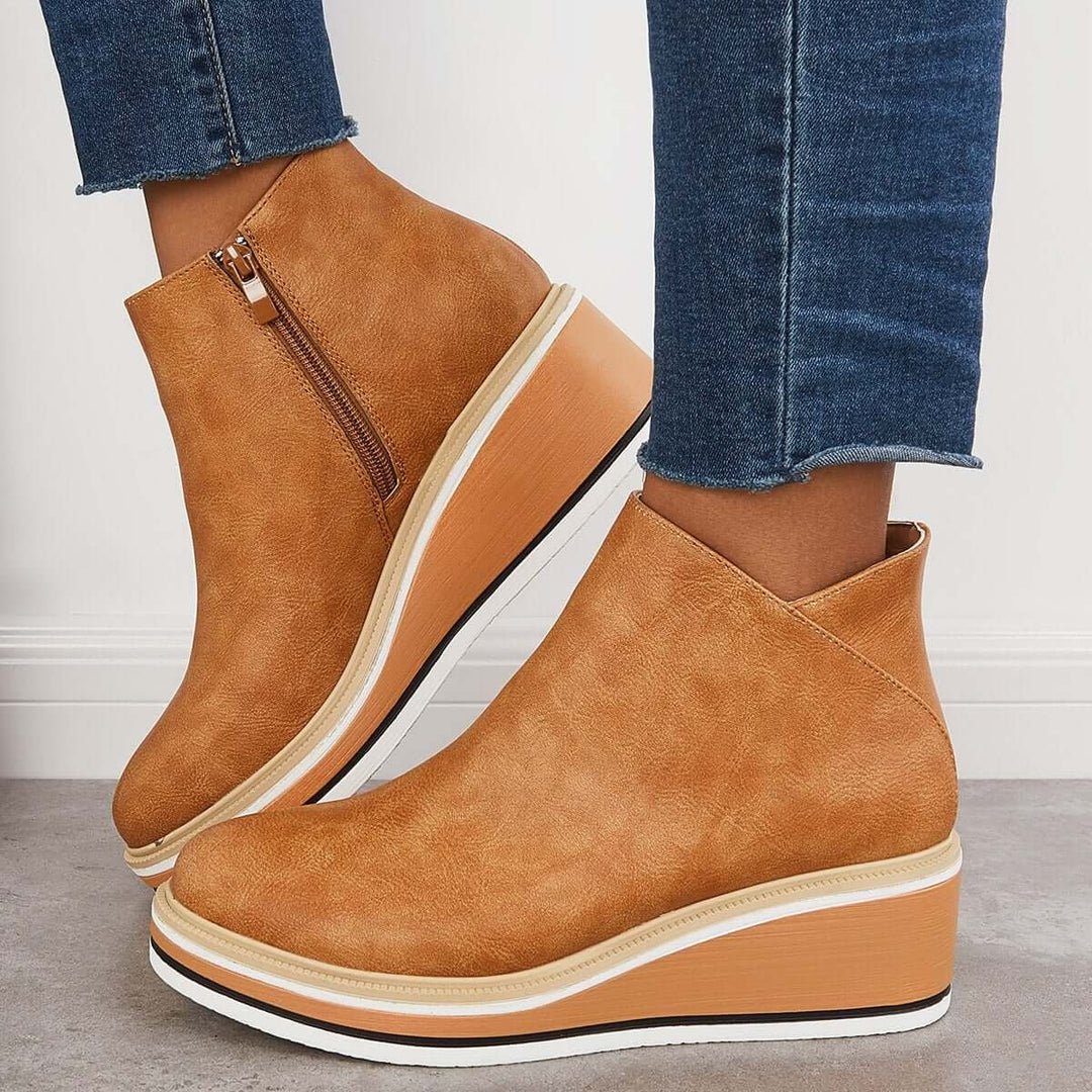 Women's Faux Leather Platform Zipper Ankle Boots
