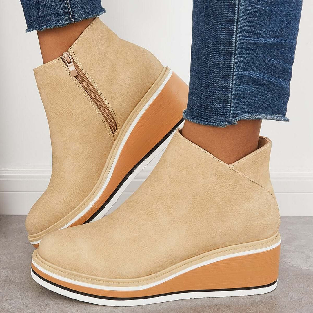 Women's Faux Leather Platform Zipper Ankle Boots