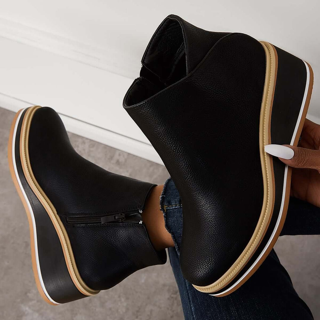 Women's Faux Leather Platform Zipper Ankle Boots