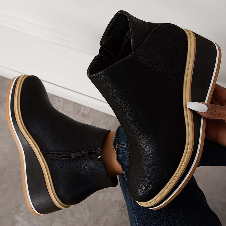 Women's Faux Leather Platform Zipper Ankle Boots
