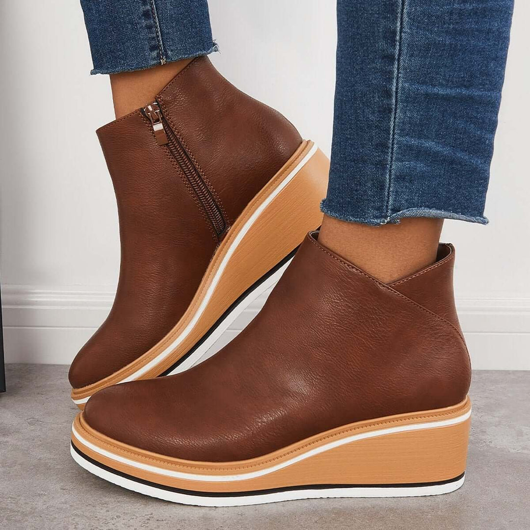 Women's Faux Leather Platform Zipper Ankle Boots
