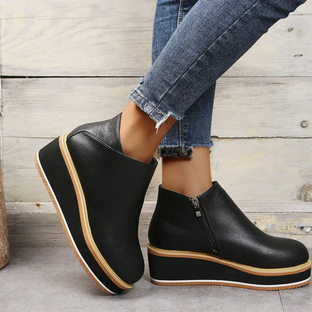 Women's Faux Leather Platform Zipper Ankle Boots